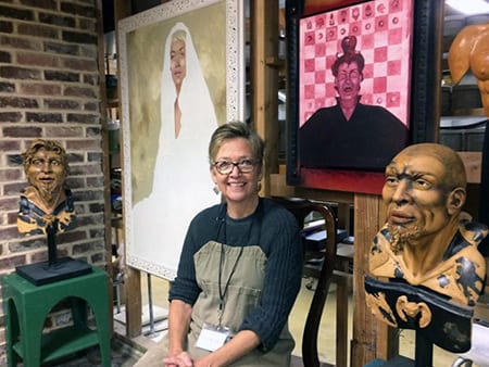 Artist and sculptor Pamela Mummy in her studio