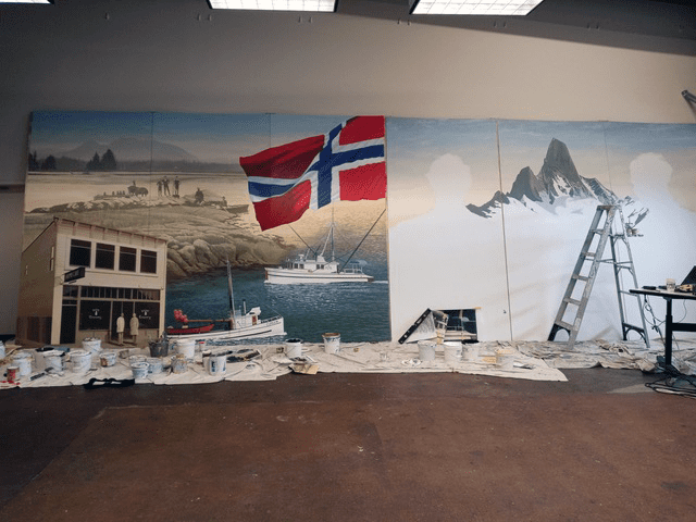 Local artist and muralist Andy Eccleshall is leasing the space at ArtWorks to paint a nine-panel, 45-foot-long mural to be delivered to Petersburg, Alaska.